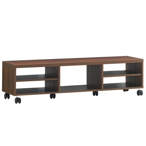 Modern 60-inch Entertainment Center TV Stand in Brown Wood Finish with 6-Wheels - Image 2