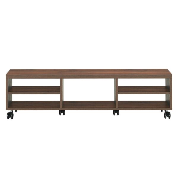Modern 60-inch Entertainment Center TV Stand in Brown Wood Finish with 6-Wheels - Image 4