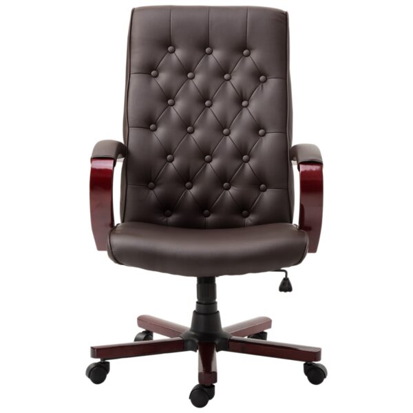 Brown Wooden Faux Leather Adjustable High Back Executive Home Office Chair - Image 3