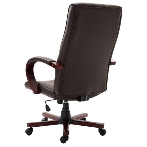 Brown Wooden Faux Leather Adjustable High Back Executive Home Office Chair - Image 4