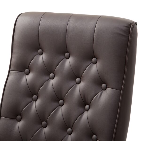 Brown Wooden Faux Leather Adjustable High Back Executive Home Office Chair - Image 5