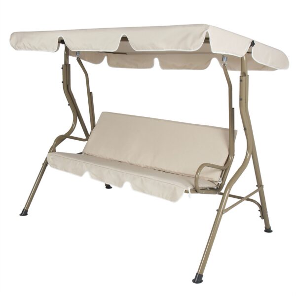 Outdoor Porch Swing Patio Deck Glider with Canopy in Beige - Image 2