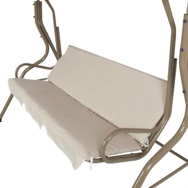 Outdoor Porch Swing Patio Deck Glider with Canopy in Beige - Image 3