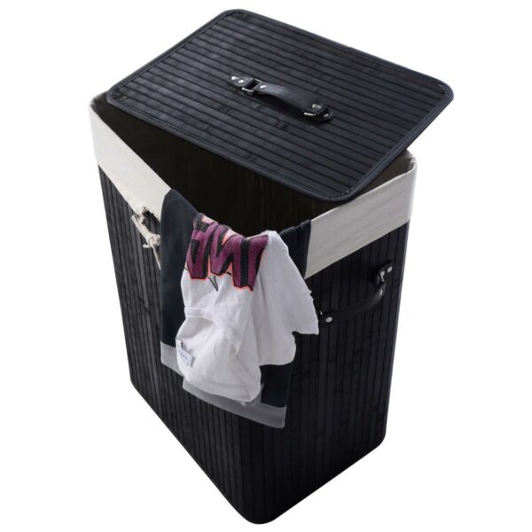 Black Bamboo Laundry Hamper with Removable Liner - Image 2