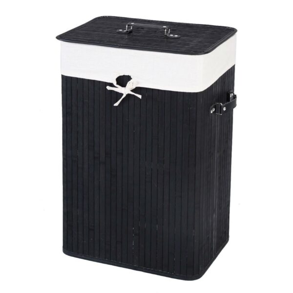 Black Bamboo Laundry Hamper with Removable Liner - Image 3