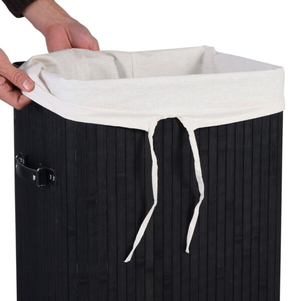 Black Bamboo Laundry Hamper with Removable Liner - Image 4