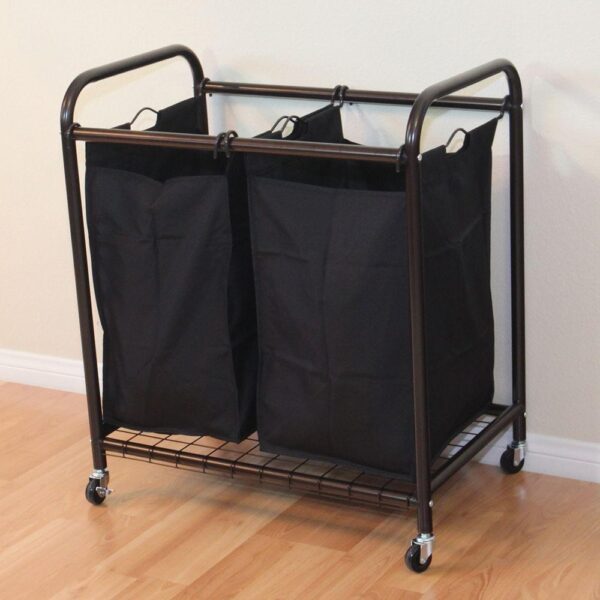 Bronze Laundry Hamper Cart with 2 Black Sorter Bags - Image 3