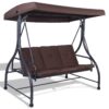 Brown Adjustable 3 Seat Cushioned Porch Patio Canopy Swing Chair