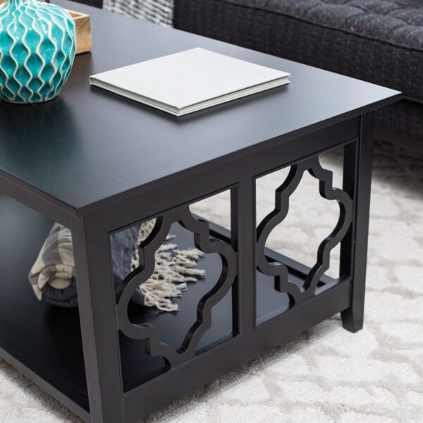 Black Quatrefoil Coffee Table with Solid Birch Wood Frame - Image 2