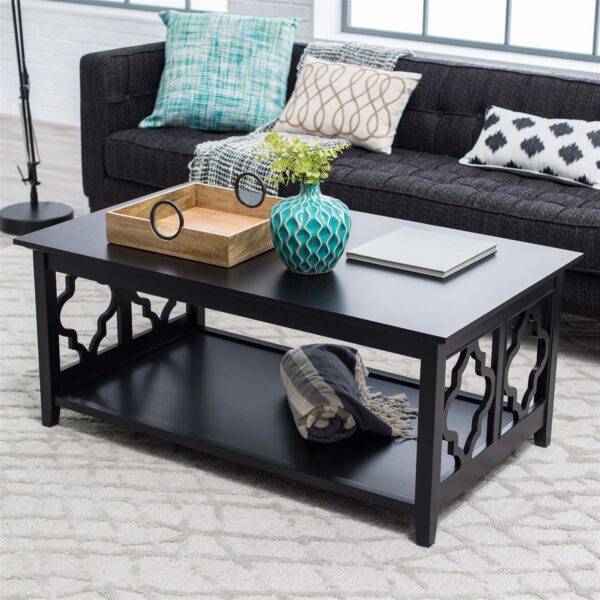 Black Quatrefoil Coffee Table with Solid Birch Wood Frame - Image 3