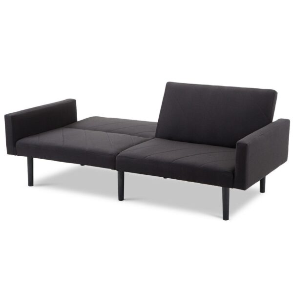 Modern Black Linen Split-Back Futon Sleeper Sofa Bed Couch - Image 2