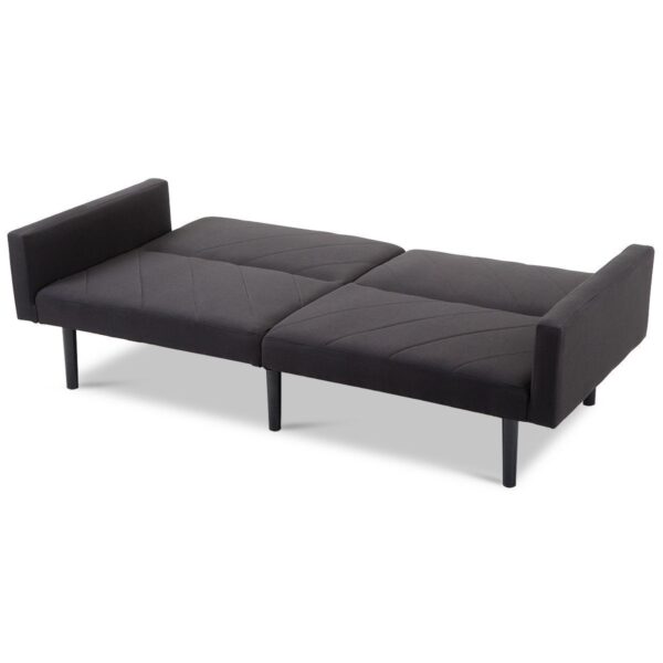 Modern Black Linen Split-Back Futon Sleeper Sofa Bed Couch - Image 3