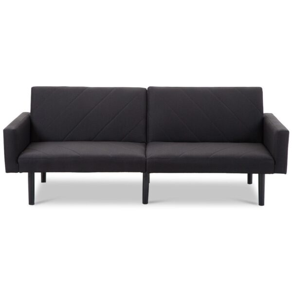 Modern Black Linen Split-Back Futon Sleeper Sofa Bed Couch - Image 4