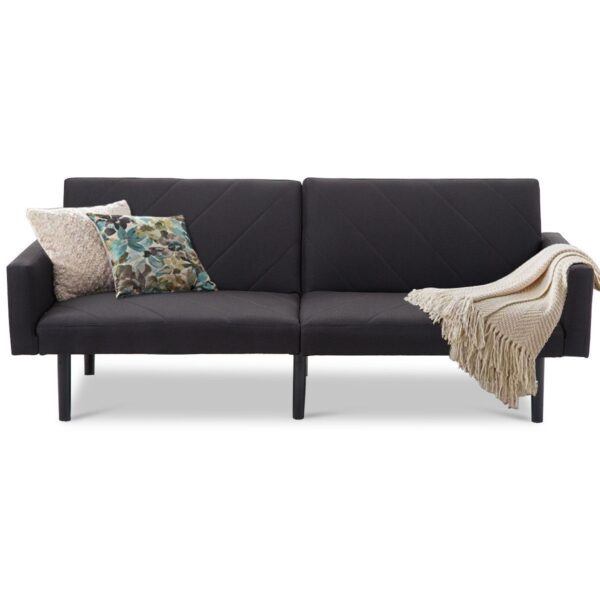 Modern Black Linen Split-Back Futon Sleeper Sofa Bed Couch - Image 5