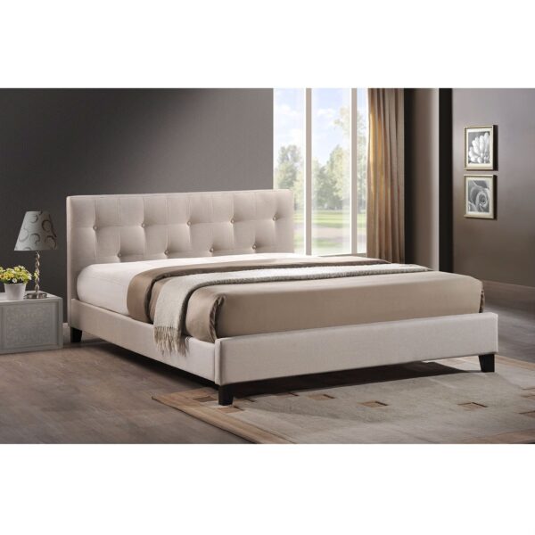 Full size Modern Platform Bed with Beige Fabric Upholstered Headboard - Image 2