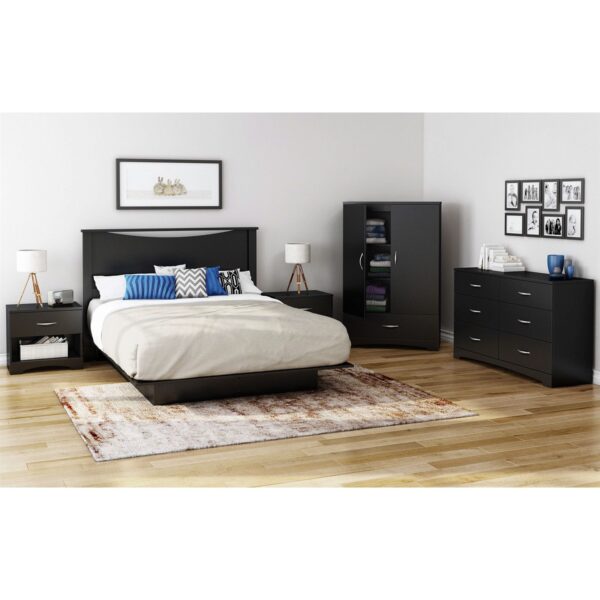 Black 2-Door Bedroom Armoire Waredrobe with Bottom Storage Drawer - Image 2