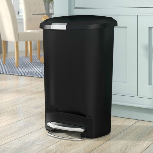 Black 13-Gallon Kitchen Trash Can with Foot Pedal Step Lid - Image 5