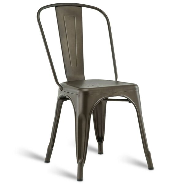 Set of 4 Stacking Metal Bistro Dining Chairs in Copper Finish with Wide Seat - Image 2