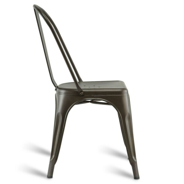 Set of 4 Stacking Metal Bistro Dining Chairs in Copper Finish with Wide Seat - Image 3
