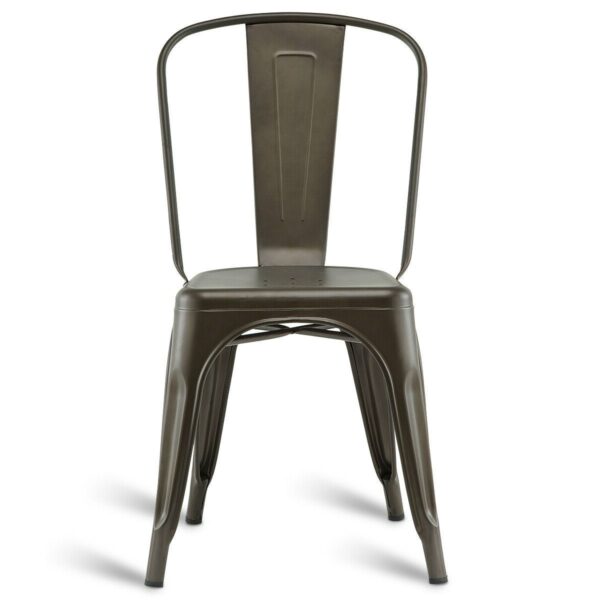 Set of 4 Stacking Metal Bistro Dining Chairs in Copper Finish with Wide Seat - Image 4