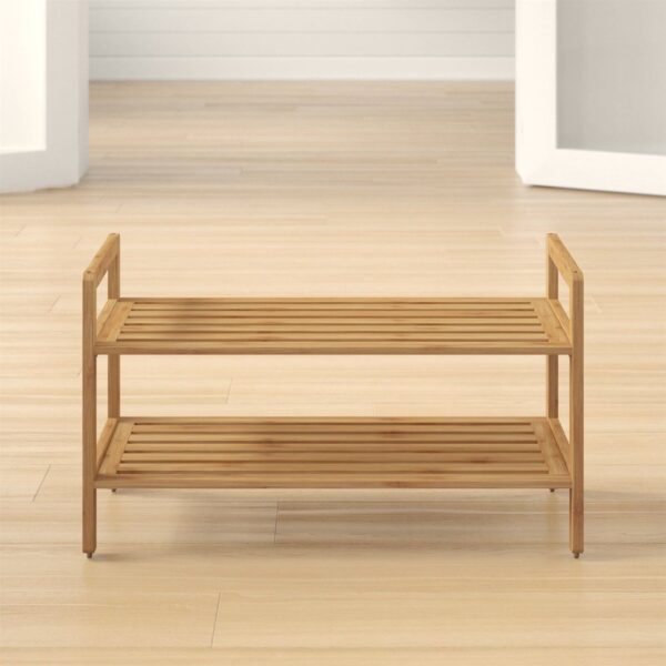 Modern Bamboo 2-Shelf Shoe Rack - Holds up to 8-Pair of Shoes - Image 4