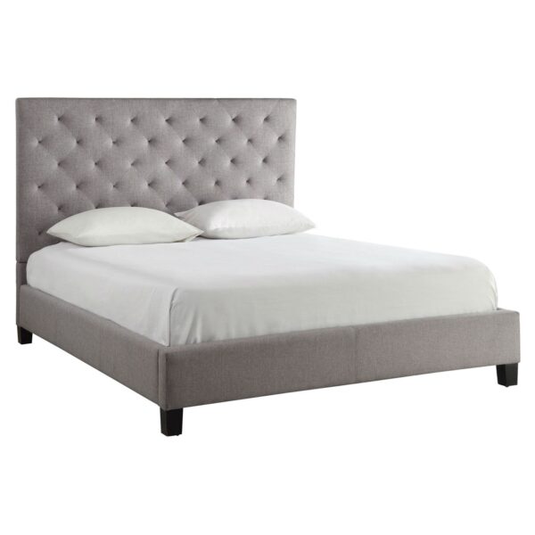 Queen size Gray Linen Upholstered Platform Bed with Button Tufted Headboard - Image 2