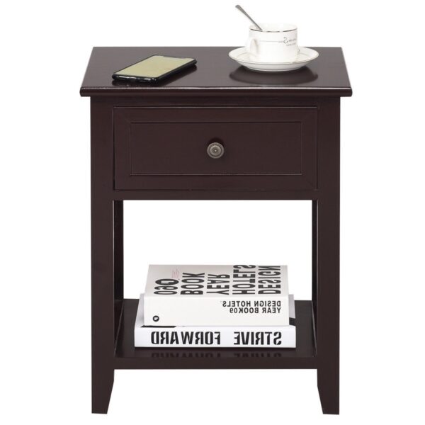 Classic Brown Wood 1-Drawer Open Shelf End Table Nightstand - Image 2