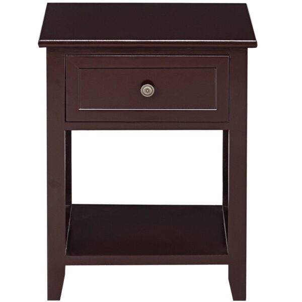 Classic Brown Wood 1-Drawer Open Shelf End Table Nightstand - Image 3