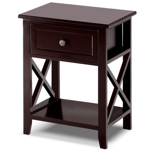 Classic Brown Wood 1-Drawer Open Shelf End Table Nightstand - Image 4