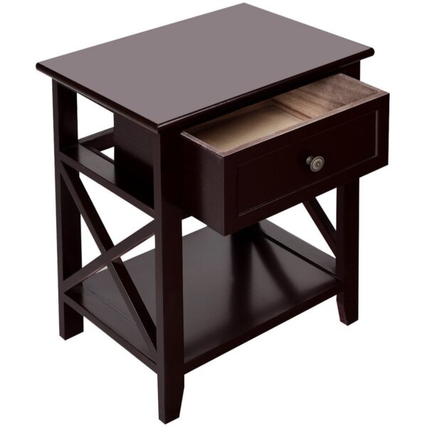 Classic Brown Wood 1-Drawer Open Shelf End Table Nightstand - Image 5
