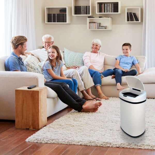 White 13-Gallon Kitchen Trash Can with Touch Free Motion Sensor Lid - Image 3