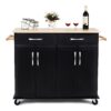 Black Kitchen Island Storage Cabinet Cart with Wood Top and Wheels - Image 2