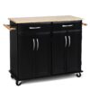 Black Kitchen Island Storage Cabinet Cart with Wood Top and Wheels - Image 3