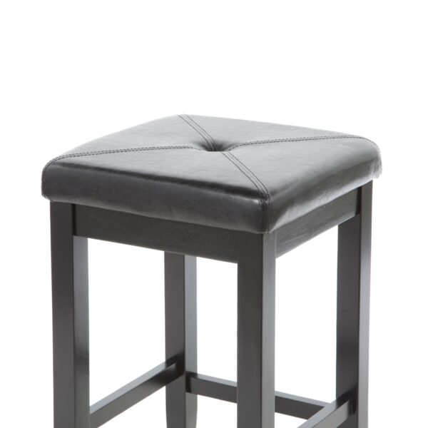 Set of 2 - Black 24-inch Backless Barstools with Faux Leather Seat - Image 2