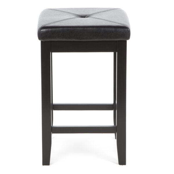 Set of 2 - Black 24-inch Backless Barstools with Faux Leather Seat - Image 3