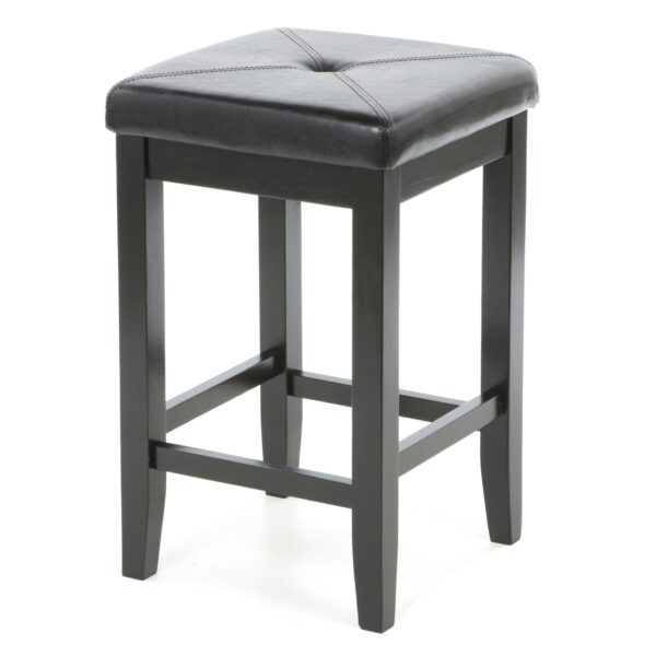 Set of 2 - Black 24-inch Backless Barstools with Faux Leather Seat - Image 4