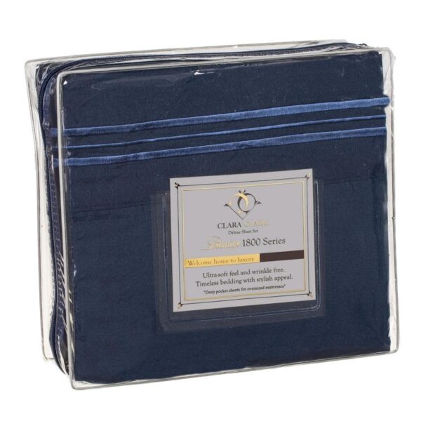 King size 4-Piece Wrinkle-Free Microfiber Sheet Set in Navy Blue - Image 2