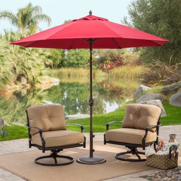 Outdoor 9-Ft Tilt Patio Umbrella with Antique Bronze Pole and Red Canopy - Image 2