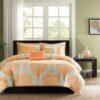 California King size 5-Piece Comforter Set in Orange Damask Print