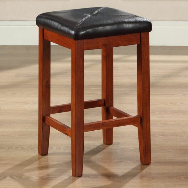Set of 2 - 24-inch High Cherry Bar Stools w/ Cushion Faux Leather Seat - Image 2