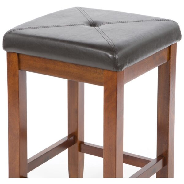 Set of 2 - 24-inch High Cherry Bar Stools w/ Cushion Faux Leather Seat - Image 3