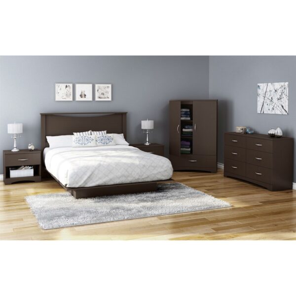 Contemporary 2-Door Armoire Wardrobe Cabinet with Drawer in Chocolate Brown - Image 2