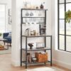Modern 3-Shelf Black Metal Light Grey Wood Kitchen Baker's Rack Microwave Stand - Image 2