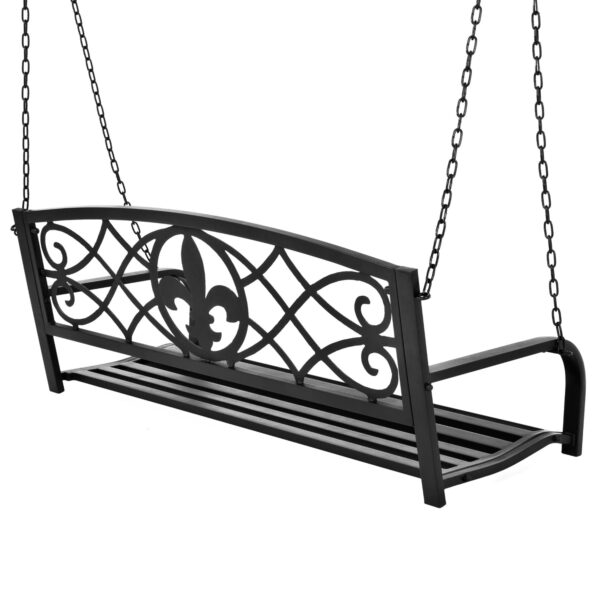 Farmhouse Black Sturdy 2 Seat Porch Swing Bench Scroll Accents - Image 2