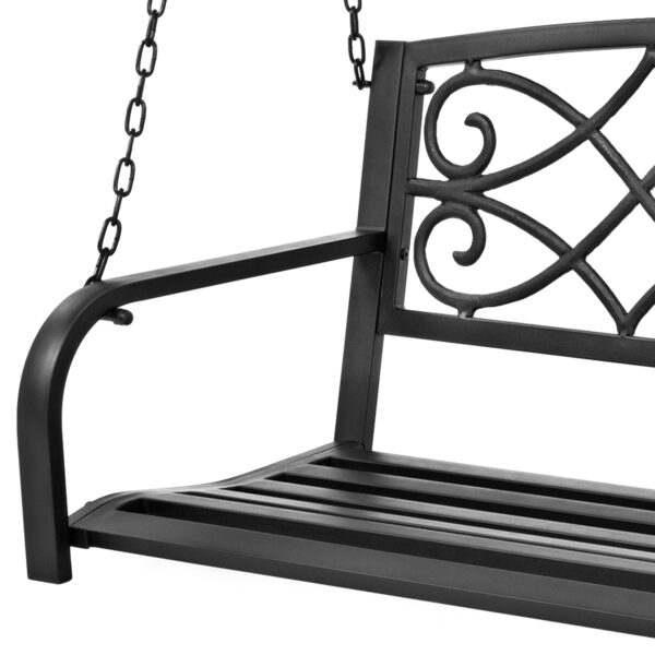 Farmhouse Black Sturdy 2 Seat Porch Swing Bench Scroll Accents - Image 3