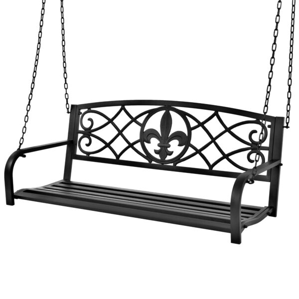 Farmhouse Black Sturdy 2 Seat Porch Swing Bench Scroll Accents - Image 5
