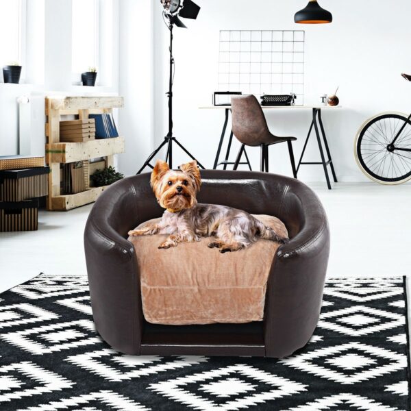 Soft Espresso Mini Couch Bed with Beige Cushion Small Dog or Cat - Image 2