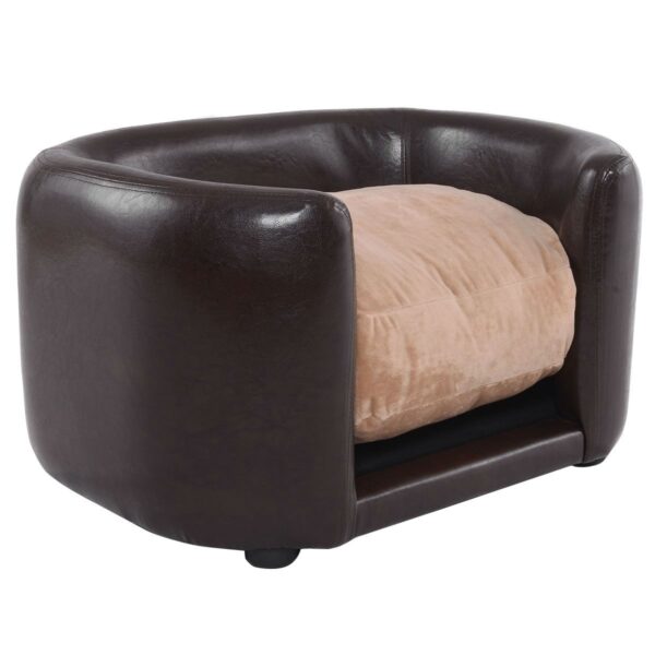 Soft Espresso Mini Couch Bed with Beige Cushion Small Dog or Cat - Image 3