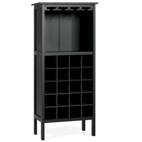 20 Bottles Black Wood Storage Wine Rack Glass Cabinet - Image 3