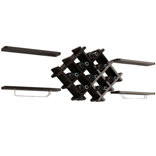 Black 5 Piece Wall Mounted Wine Rack Set with Storage Shelves - Image 2